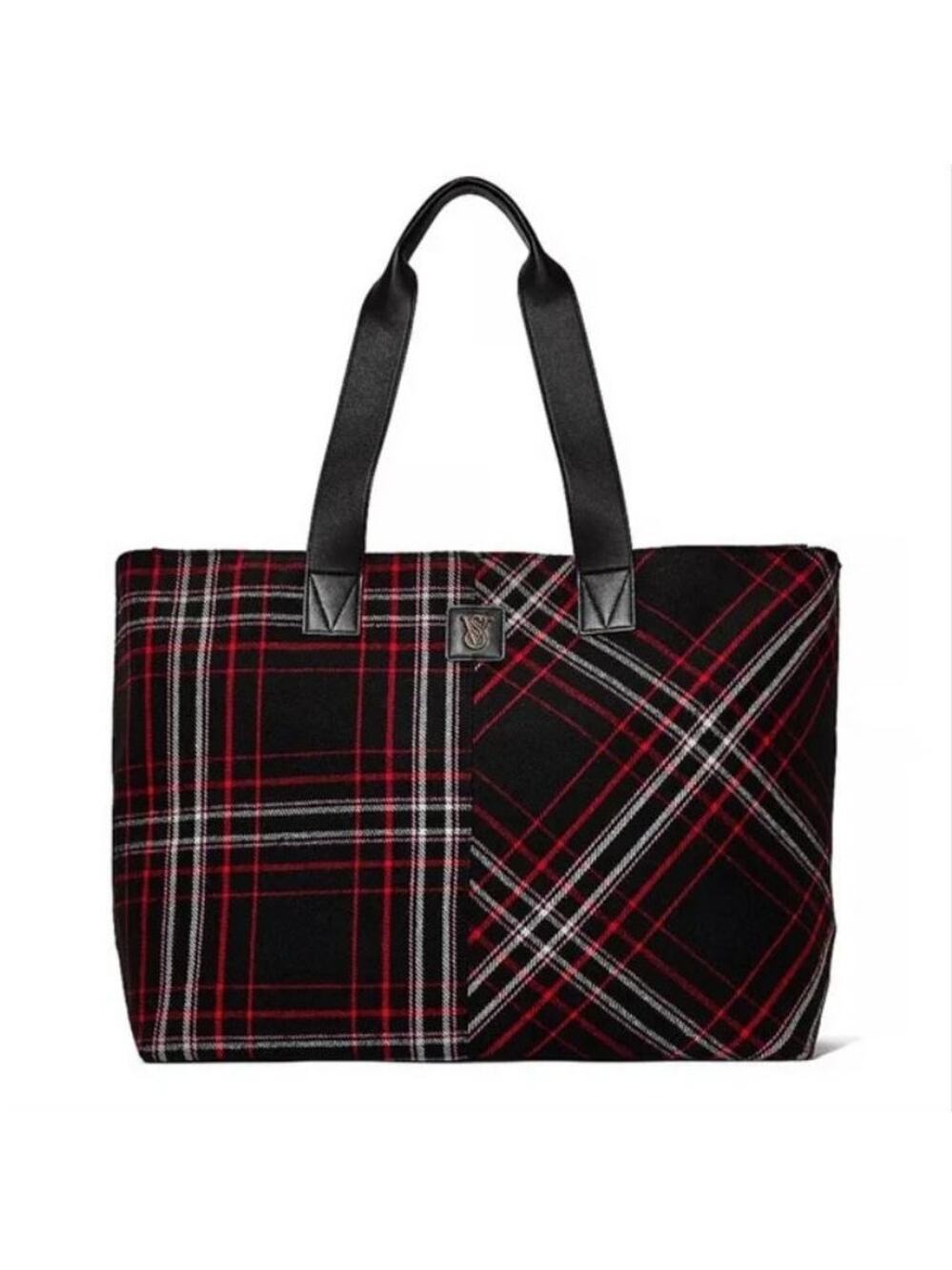 Victoria's Secret Limited Edition Black & Red Plaid Tote Bag - Holiday Gift Bag